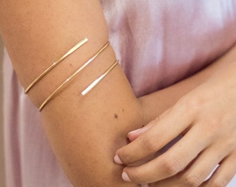 Gold Upper Arm Cuff Bangle Plus Size Double Wrap Stainless Steel Spiral Upper Arm Cuff Open Arm Cuff Adjustable Cuff Set