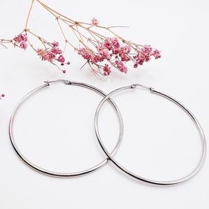 Thin gold hoop earrings, minimalist golden hoops, creole earrings made in stainless steel, statement hoops. image 9