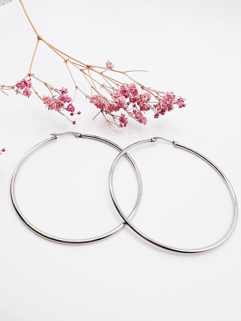 Thin gold hoop earrings, minimalist golden hoops, creole earrings made in stainless steel, statement hoops. image 9