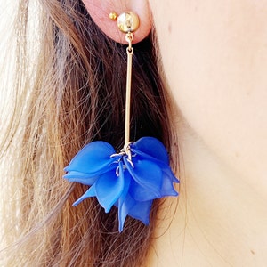 Purple flower petal earrings, dangle earrings, lightweight flower petal drop earrings, golden flower petal earrings.