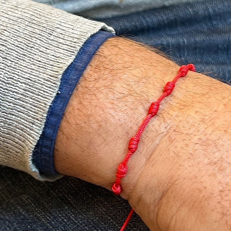 Foeses 7 Knots Bracelets for Protection, Adjustable Red String Rope Ankle Bracelet, Handmade Amulet Strand Thread Kabbalah Cord Jewelry Accessory for Men