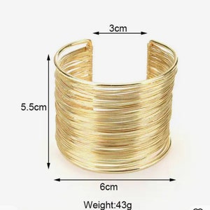 Gouden brede laag armband manchet, dikke gouden manchet, draad gewikkeld schoudertasje, verstelbaar, gouden pols manchet, godin armband, tribale polsarmband afbeelding 9