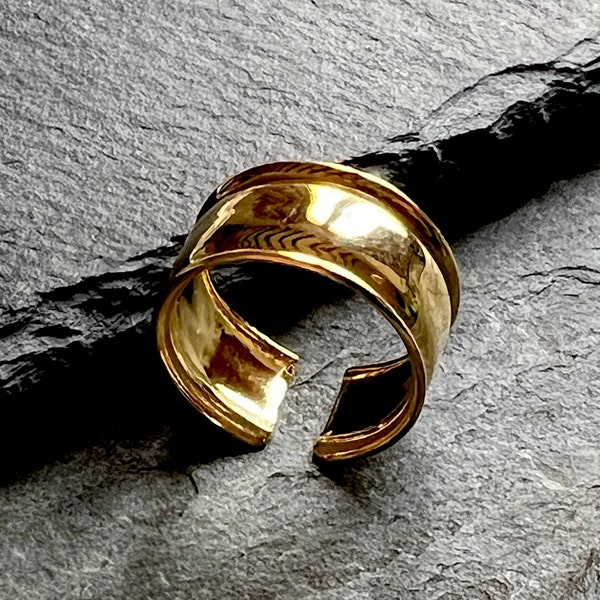 Wide cigar band ring, gold wide band ring, gold tube ring, golden cuff ring, golden thick brass ring,  gold wide ring