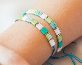 Pulsera de cuentas tila, pulsera de cuentas de azulejos japoneses, pulseras Miyuki, brazalete de cuentas de colores tila, brazalete boho