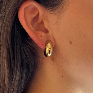 Gold dome earrings, bottega style earrings, mini Kylie earrings, chunky gold earrings, huggie hoop earrings, trendy style.