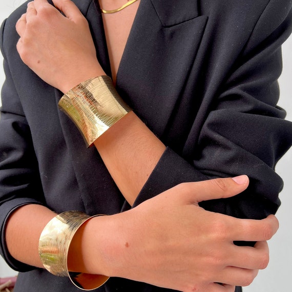 Gold Wide Layer Bracelet Cuff Chunky Gold Cuff Wire Wrapped