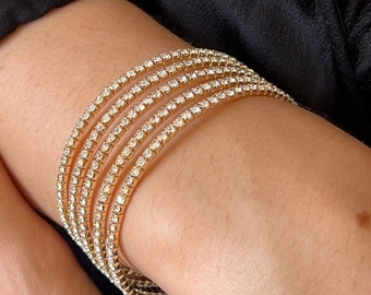 Stackable zirconia bangle, multi layer zirconia bracelet, double wrap zirconia bracelet golden, multi layer tennis bracelet golden.