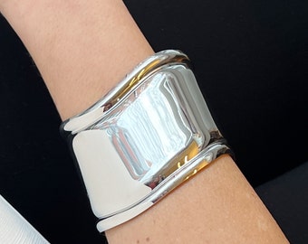 Silver vintage bone cuff bracelet, handmade wide cuff bracelet, geometric bracelet, bold cuff bracelet, brass bangle, trendy bone cuff