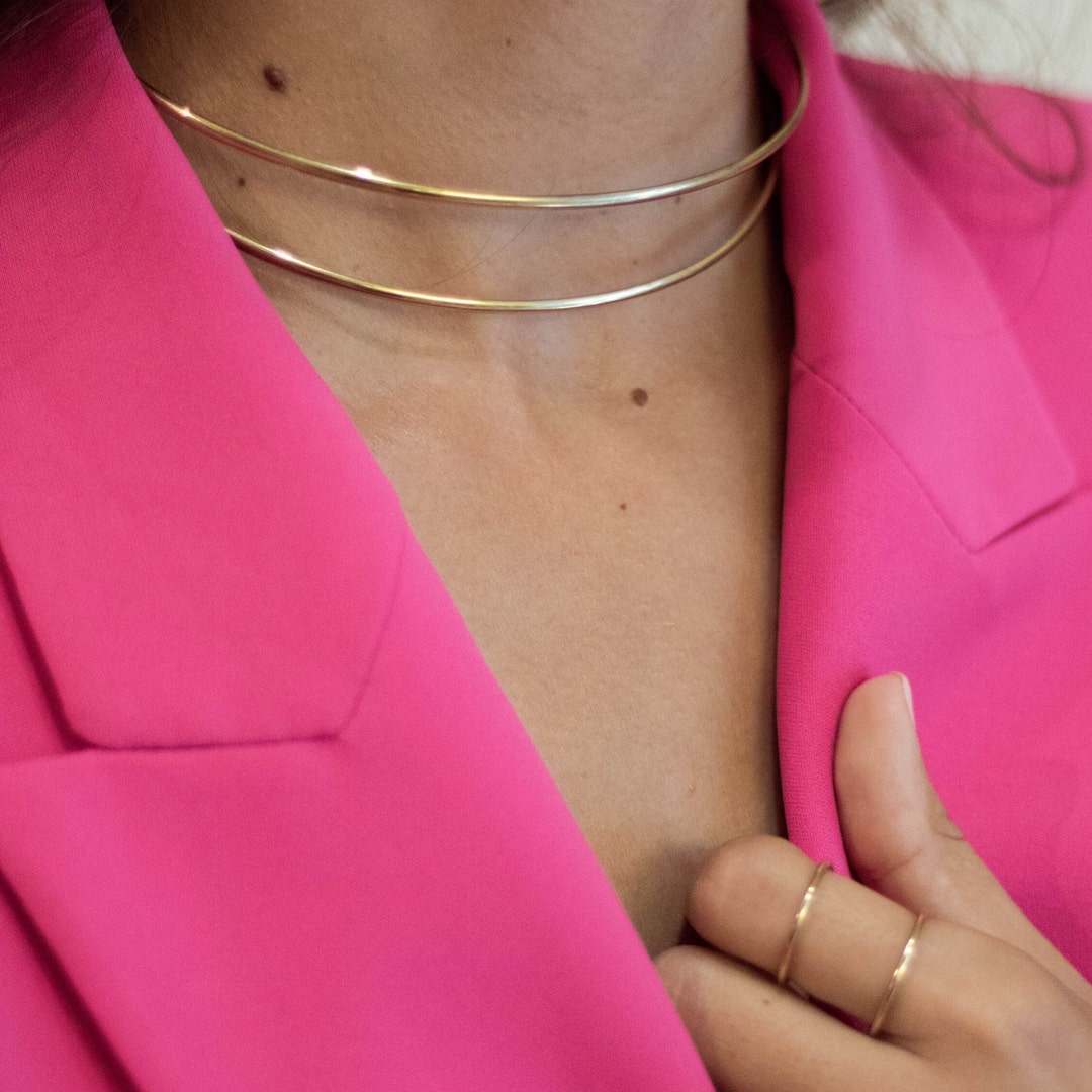 Gold Neck Cuff Double Wire Necklace Gold Wire Choker Open Etsy