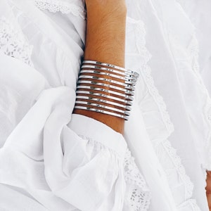 silver wide bangle, chunky gold bracelet, wrapped wristlet, adjustable silver cuff, goddess style bracelet, multi hinged bracelet zdjęcie 7