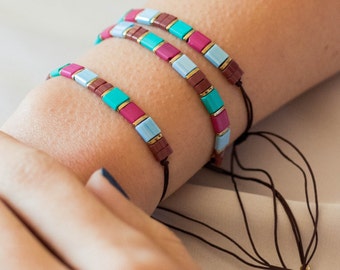 Tila bracelet silk cord bracelet, Miyuki tila square beads bracelet, Stacking bracelet, Letterbox gift idea, Japanese glass beads bracelet