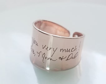 Actual handwritten ring, custom handwriting ring, engraved signature ring, adjustable name ring memorial jewelry, Personalized keepsake gift