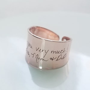 Actual handwritten ring, custom handwriting ring, engraved signature ring, adjustable name ring memorial jewelry, Personalized keepsake gift