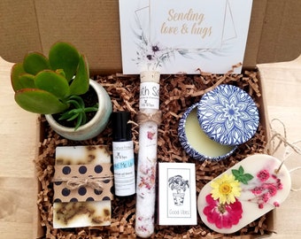 Sending love & hugs gift basket, Thinking of you box, care package, spa gift box, surgery gift, send a gift, natual pamper gift for her.