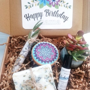 Birthday gift box, natural spa basket, send a care package, live succulent gift box, gift for mom, 100% natural soap products, spa gift set