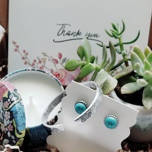 Thank you gift box, Send a gift, personalized gift set, birthday present, Live succulent gift, genuine Turquoise earrings, engraved bracelet