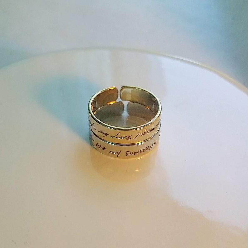 Custom Handwriting Ring Engraved Gold Ring Band Adjustable Etsy