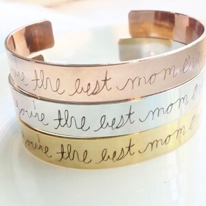 Muttertag Personalisiertes benutzerdefiniertes Handschrift Manschette Armband, Manschette Armband mit Gravur, Andenken, Geschenk, Silber, Roségold, Gold Manschette