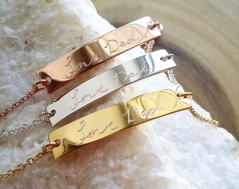 Custom Handwriting bracelet, actual handwritten bar bracelet, engraved signature bracelet, Memorial Personalized Keepsake Gift, mothers gift