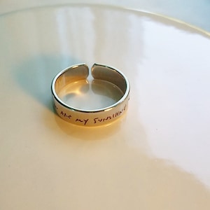 Custom handwriting ring, engraved gold ring band, adjustable name ring, Signature ring, memorial jewelry, keepsake gift, personalized ring