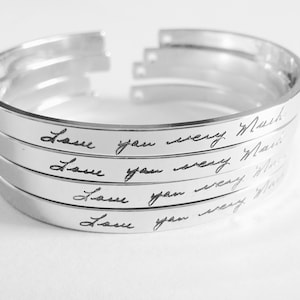 Pulsera con escritura a mano, pulsera personalizada con escritura a mano, brazalete con firma grabada, regalo de recuerdo, brazalete de plata/oro rosa/oro