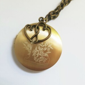 Customized monogram Locket, Personalized engraved initial necklace,  Round Bronze locket with photo, bridesmaid proposal, Birthday gift