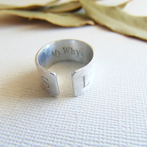 Initial Ring, Secret message ring, custom name ring, adjustable ring Personalized Stamped Ring spiritual & Inspirational Quote jewelry