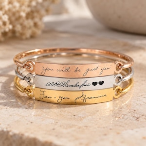Handschriftlich Armreif, Armreif mit Gravur, personalisiert Armband mit Gravur, Gravur Armreif, individuelles Armband.
