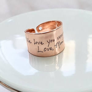 Anillo manuscrito real, anillo de escritura a mano personalizado, anillo de firma grabado, anillo con nombre ajustable, joyería conmemorativa, regalo de recuerdo personalizado