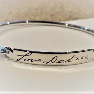 Actual Handwriting bangle, Custom handwritten bar bracelet, Personal engraved signature cuff, Memorial Keepsake Gift, silver bangle.