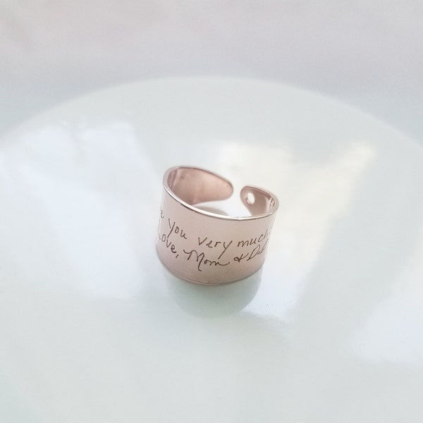 Actual handwriting ring, custom handwritten ring, engraved signature ring, adjustable name ring memorial jewelry, Personalized keepsake gift