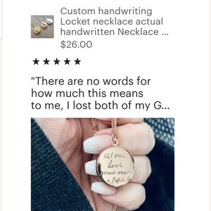 May include: Gold locket necklace with a handwritten message inside that reads "all our love maw maw Pofel".
