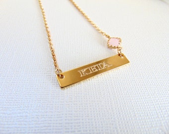 Gold Name necklace, Nameplate bar necklace, engraved jewelry, personalized name pendant, customized birthstone jewelry, October birthday