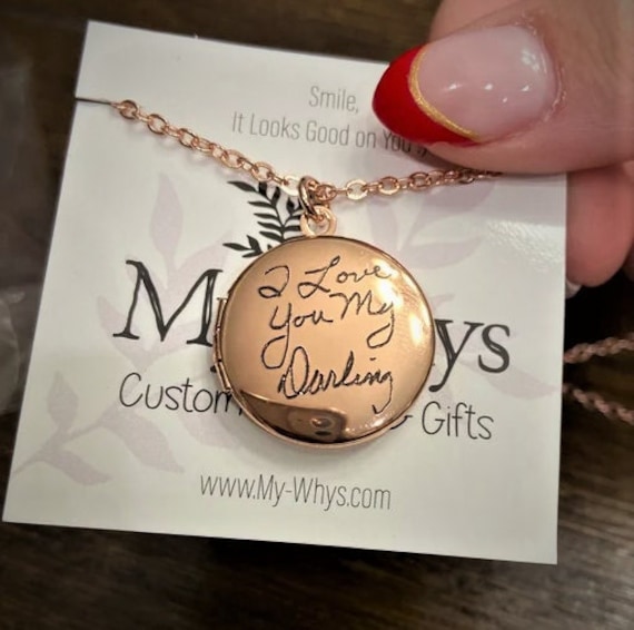 locket necklace Actual handwriting , Custom handwritten keepsake jewelry gift, personalized engraved keepsake necklace, gold locket pendant.