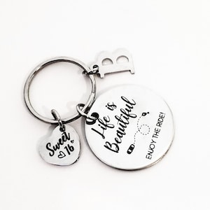 Enjoy the ride keychain, sweet sixteen gift for a new driver, Customized initial charm, first time driver gift