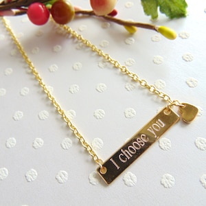 Personalized bar necklace, gold, silver or rose gold custom bar, girlfriend/wife birthday gift, engraved layering jewelry, heart charm