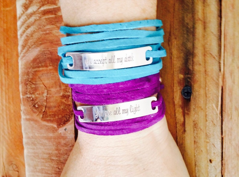 Leather Wrap Bracelet Custom Inspirational Message Bar Etsy