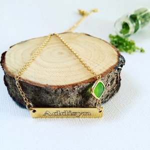Muttertagsgeschenk 16K Goldbarrenhalskette, Geburtssteinschmuck, gravierte Platte, personalisierter Namensanhänger, kundenspezifischer Schmuck