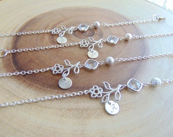 Personalized Bridesmaid bracelet w/ Initial and birthstone, Custom crystal bracelet, Flower girl gift bracelet and initial Charm