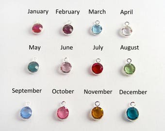 Add On  BIRTHSTONES - Round Silver Plated Frame Crystal Birthstone 6 mm, Choose your Color, Choose your Month