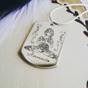 Namaste necklace, yoga jewelry, engraved silver necklace, yoga lover gift, mindfulness gift, spiritual yoga teacher gift.