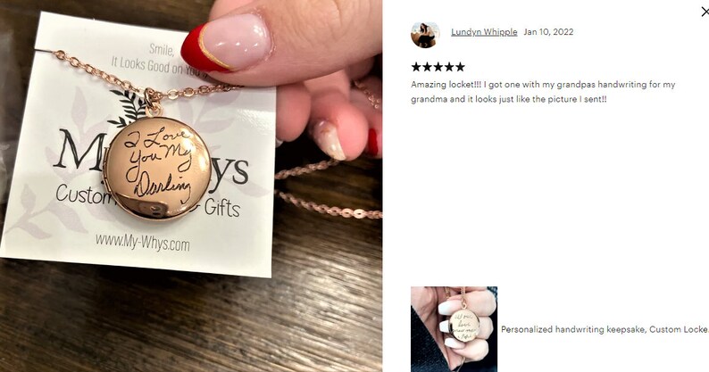 May include: A rose gold locket necklace with a round pendant that says "I Love You My Darling" in cursive handwriting. The locket is on a white card with the text "My Whys Custom Gifts www.My-Whys.com".