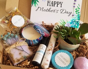 Mother's Day gift set, spa gift box for mom,  Grandma gift, send mom a gift, care package, succulent gift, happy mothers day gift basket.