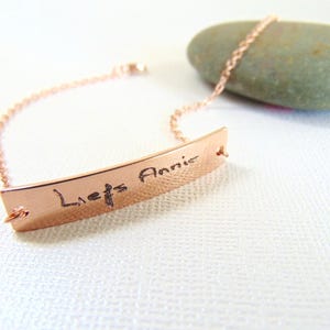 Actual Handwriting bracelet, Personalized handwritten bar bracelet, Rose gold engraved bracelet, Custom hand writing jewelry, Love gift.