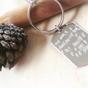 Handwriting keychain, Personalized Engraved keychain, signature keychain, gift for him/her, actual handwritten jewelry, child drawing.