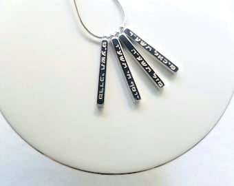 Gold, Silver, Rose gold bar pendant, Personalized name necklace, engraved vertical bar necklace, Family custom jewelry, child mom gift, date