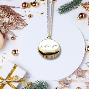 Personalized handwriting Locket, actual handwritten Necklace, custom engraved Christmas gift idea, keepsake silver/rose/gold locket necklace