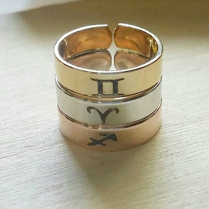 Zodiac ring, Adjustable custom ring, Aries, Taurus, Gemini, cancer, Leo, Virgo, Libra, Scorpio, Sagittarius, Capricorn, Aquarius, Pisces