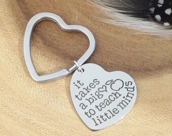 Teacher appreciation gift, Engraved heart key chain, silver heart key chain, message, teacher mentor or coach gift under 15 Ready to ship