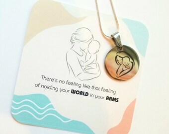 New MOM necklace, First mothers day gift, engraved silver pendant, mom and baby necklace, personalized pendant, keepsake necklace for mother